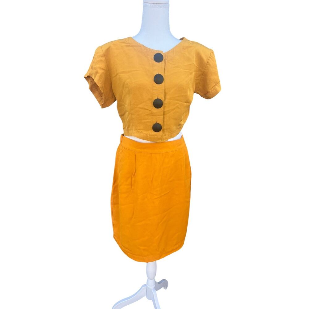 Vintage Women's Crop Blouse & Skirt Set Yellow Size Medium